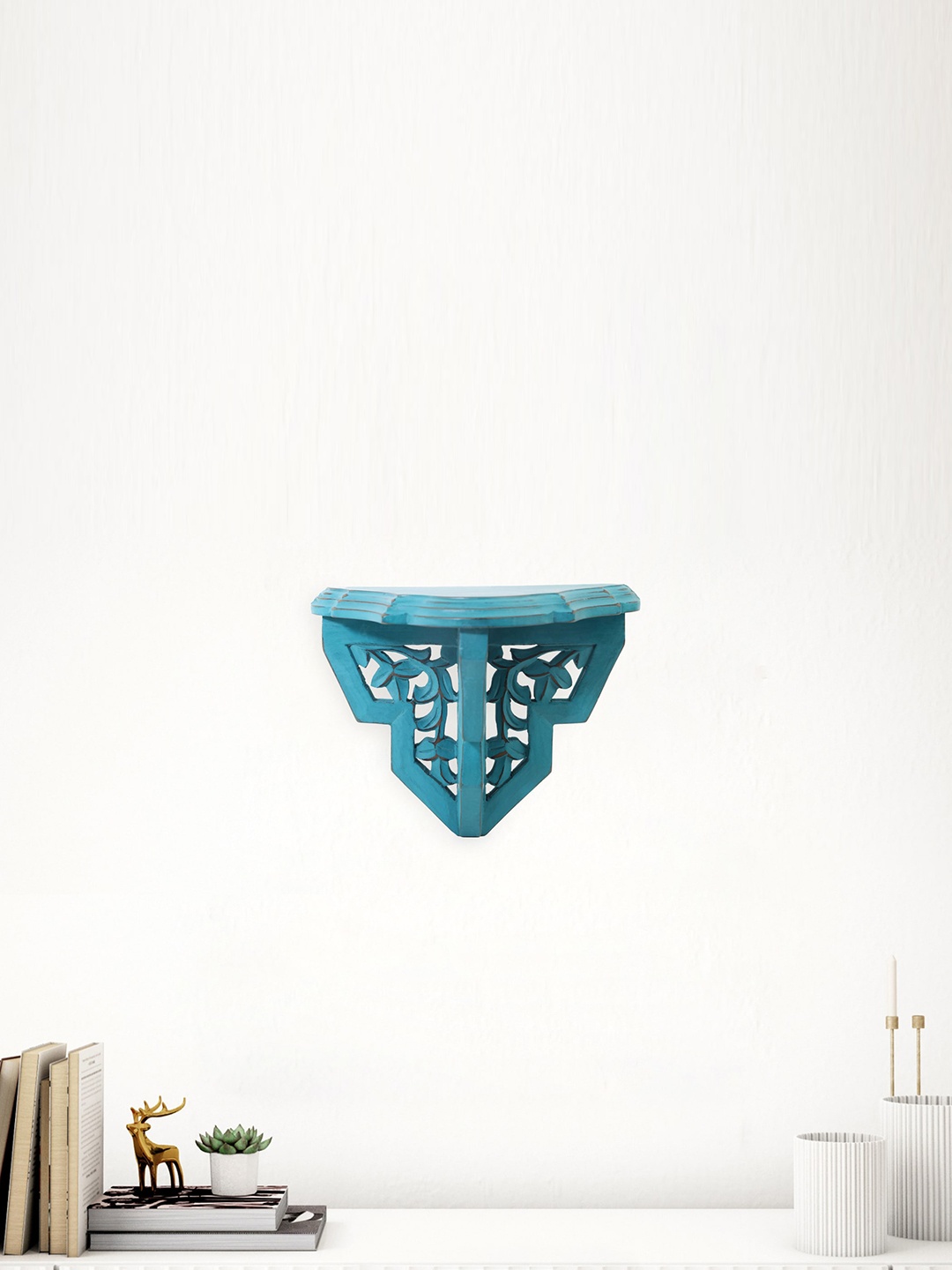 

Home Centre Blue Wood Corner Wall Shelf