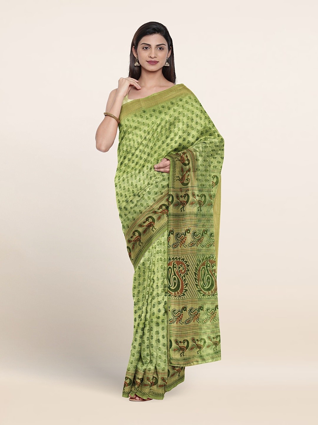 

Pothys Floral Printed Pure Cotton Saree, Green