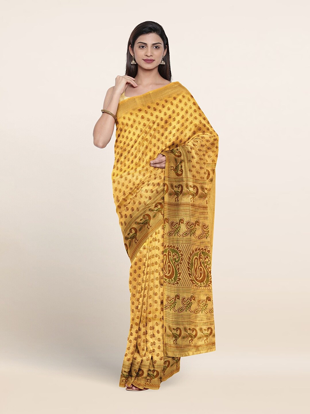 

Pothys Ethnic Motifs Printed Pure Cotton Saree, Yellow