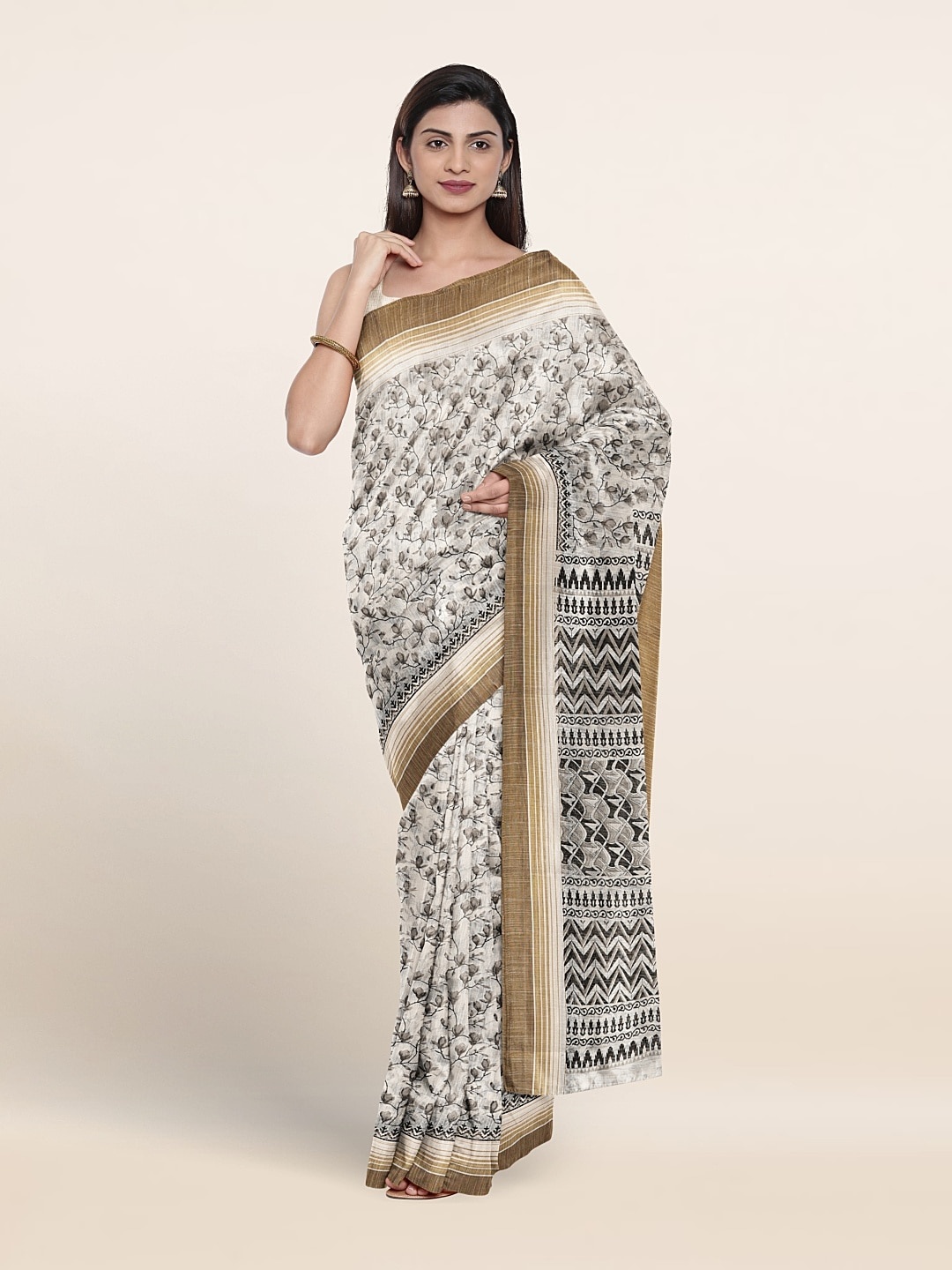 

Pothys Floral Printed Pure Cotton Saree, White