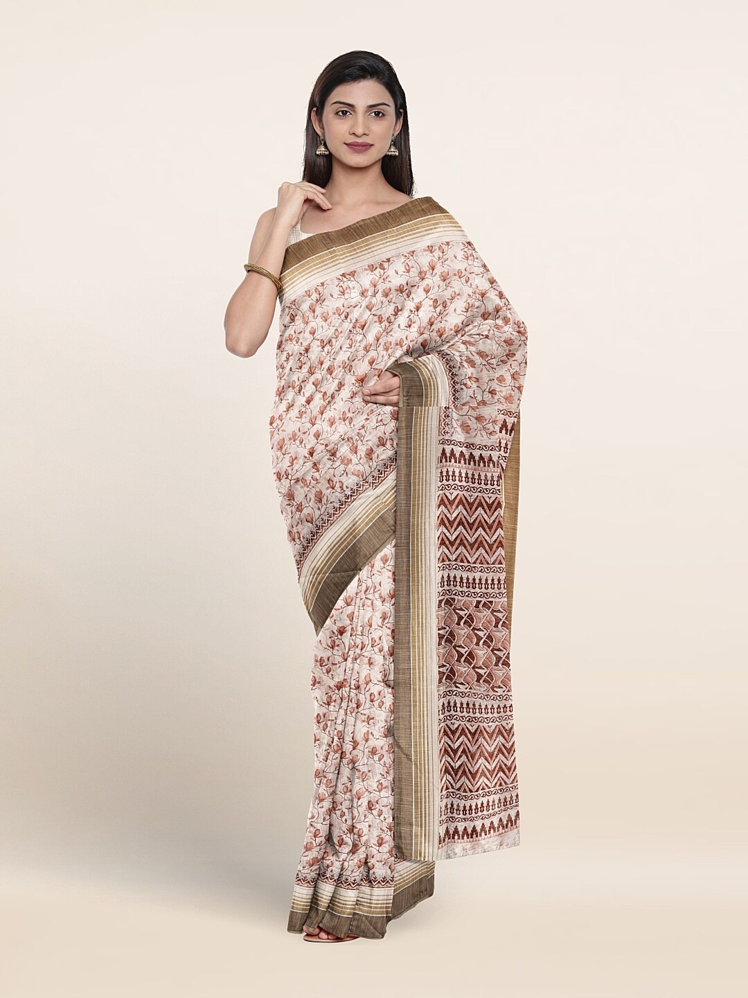 

Pothys Floral Printed Pure Cotton Saree, White