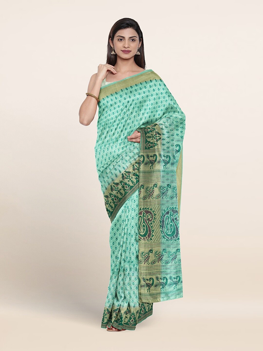 

Pothys Ethnic Motifs Printed Pure Cotton Saree, Green