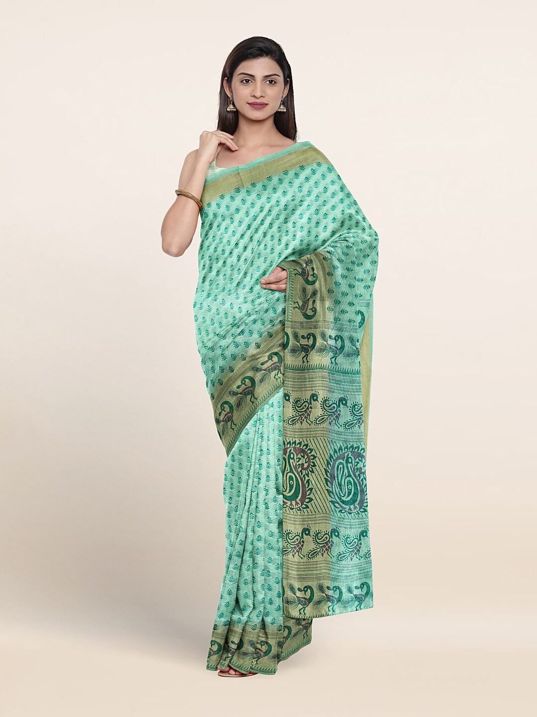 

Pothys Ethnic Motifs Printed Pure Cotton Saree, Green