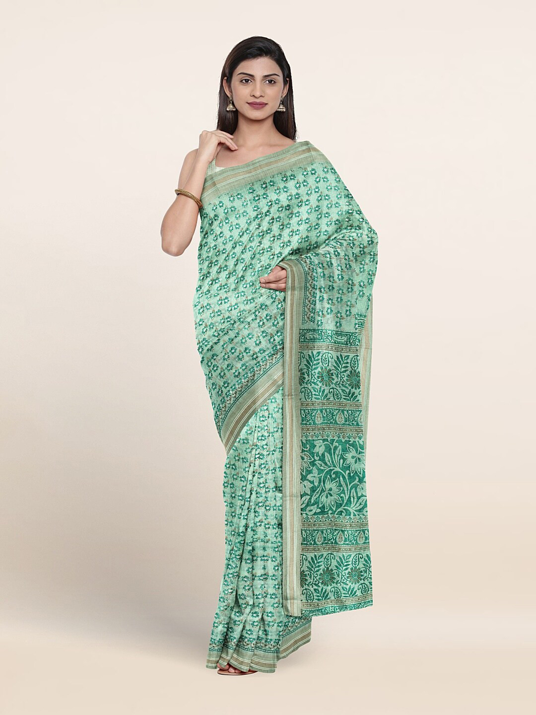 

Pothys Floral Printed Pure Cotton Saree, Green