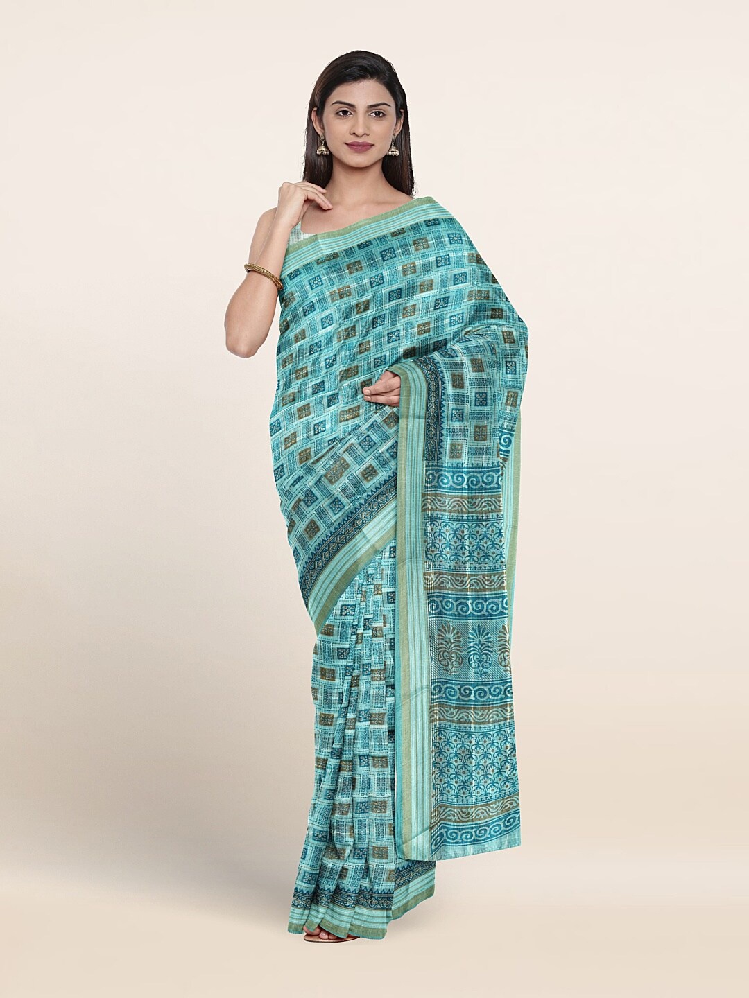 

Pothys Ethnic Motifs Printed Pure Cotton Saree, Blue
