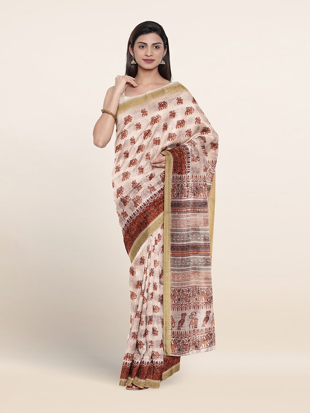 

Pothys Ethnic Motifs Printed Pure Cotton Saree, Peach