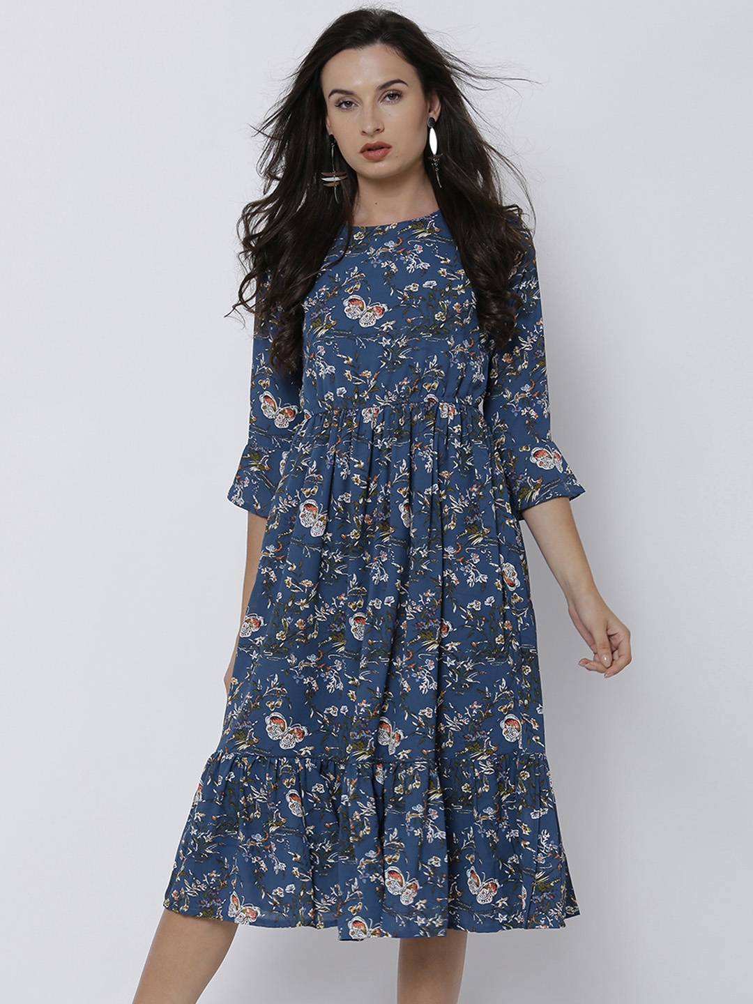 

Tokyo Talkies Women Blue Printed A-Line Dress