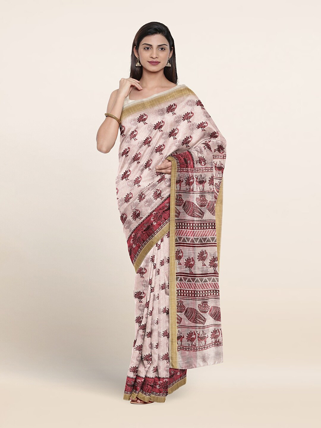 

Pothys Ethnic Motifs Printed Zari Pure Cotton Saree, Pink
