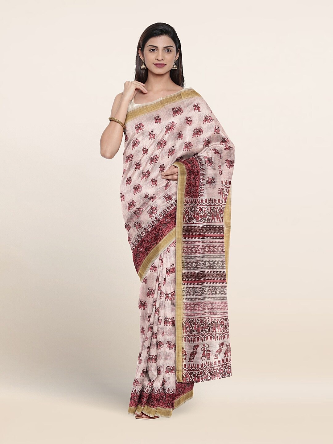 

Pothys Ethnic Motifs Printed Pure Cotton Saree, Pink