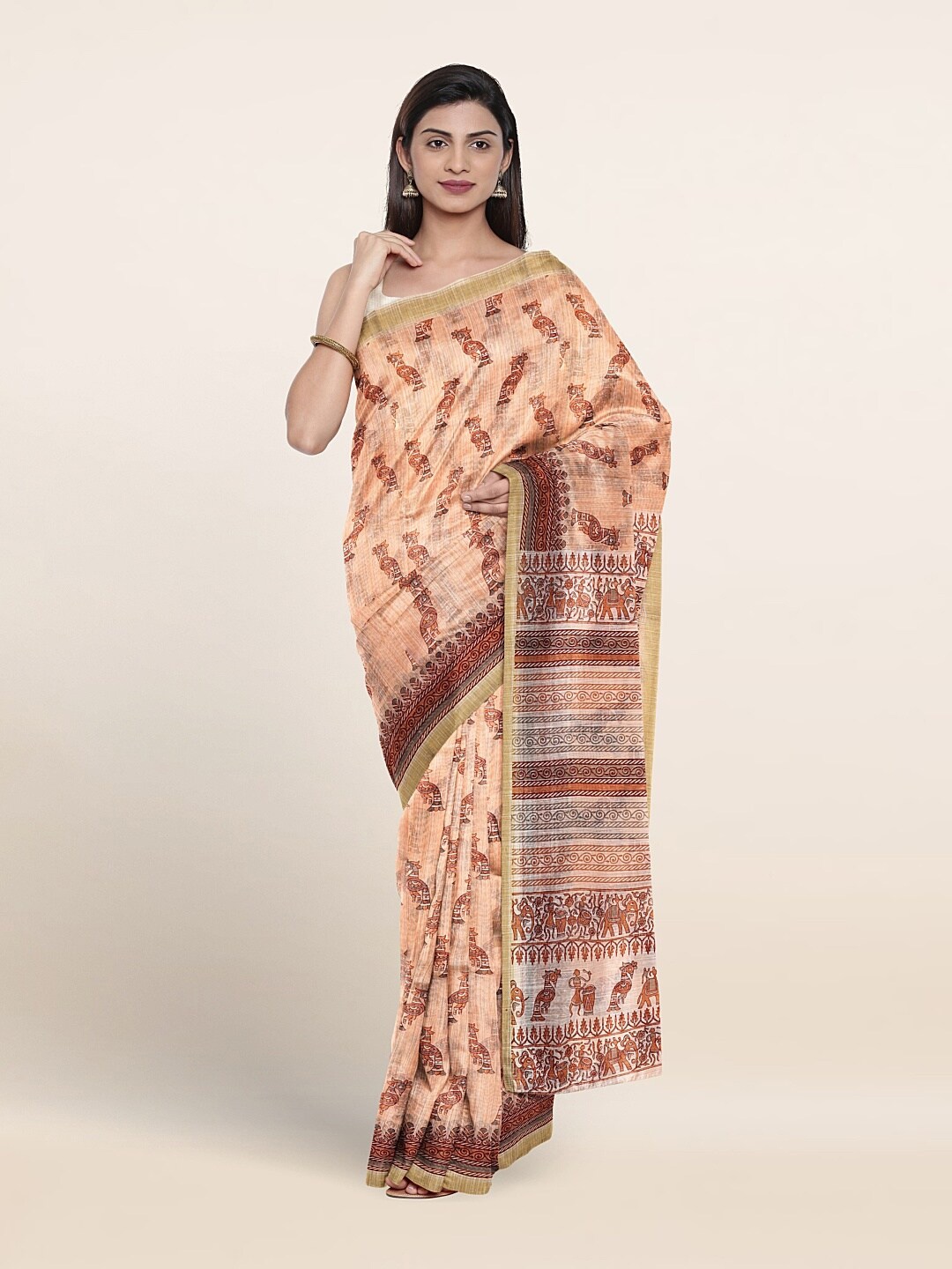 

Pothys Ethnic Motifs Printed Pure Cotton Saree, Peach