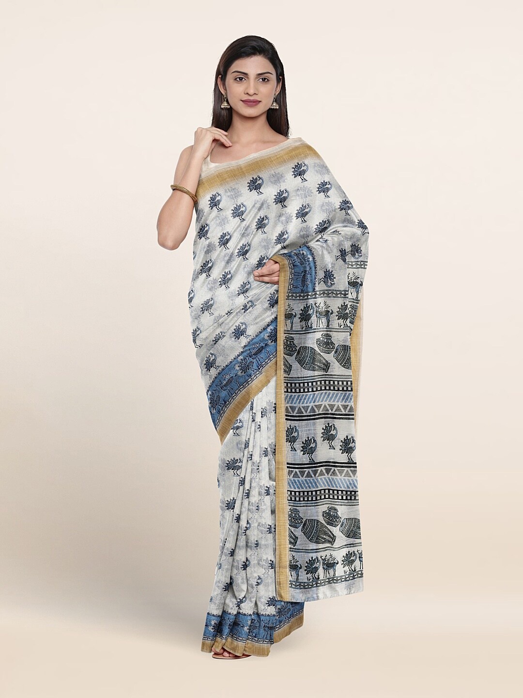 

Pothys Ethnic Motifs Printed Zari Pure Cotton Saree, Blue