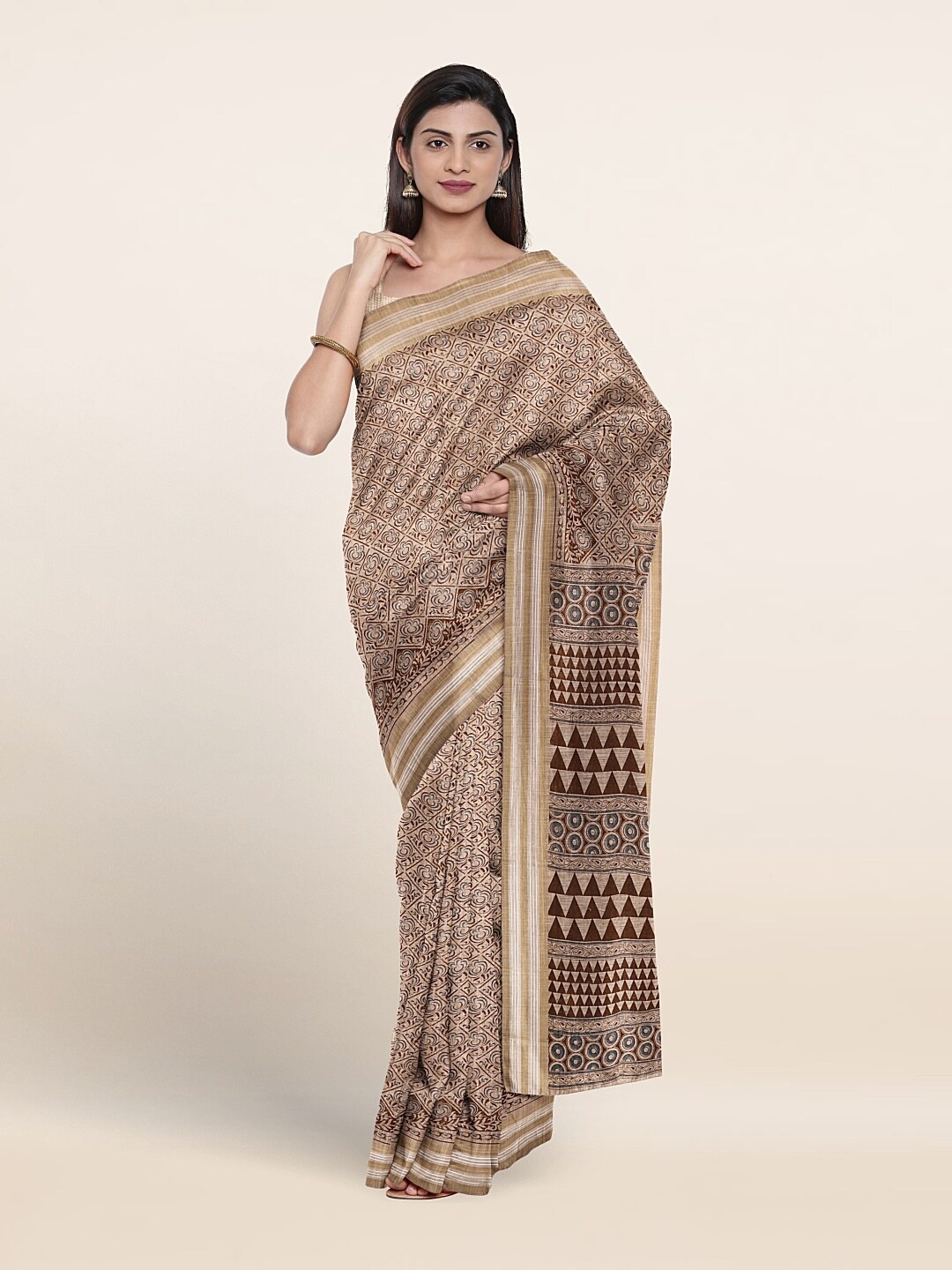 

Pothys Geometric Printed Pure Cotton Saree, Beige