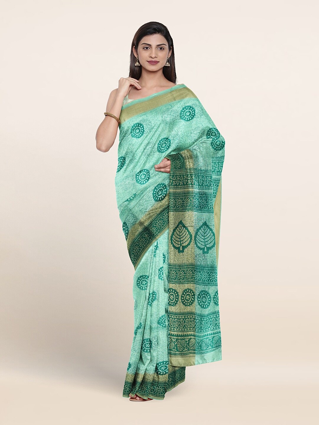 

Pothys Floral Printed Zari Pure Cotton Saree, Green