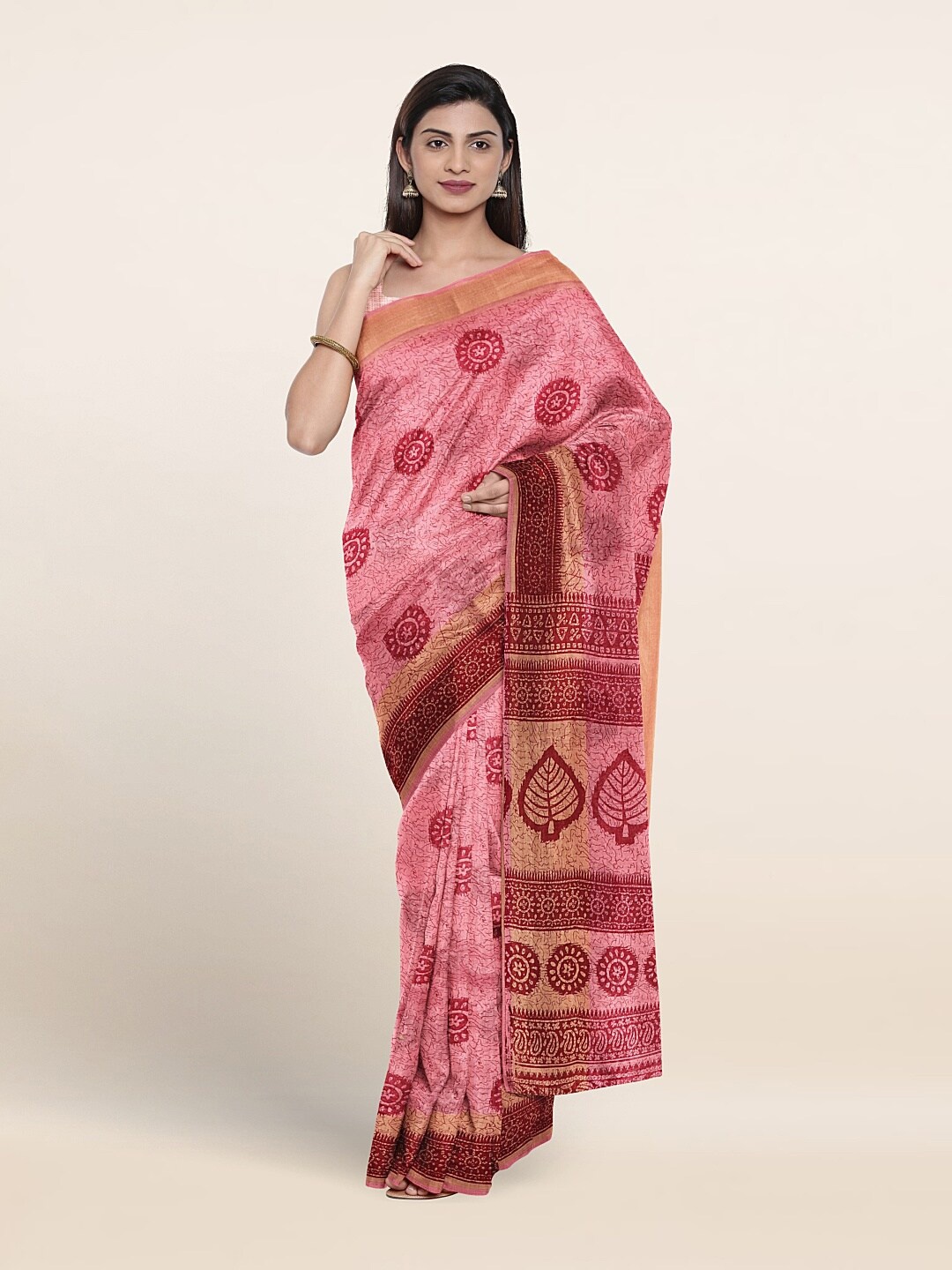

Pothys Ethnic Motifs Printed Zari Pure Cotton Saree, Pink