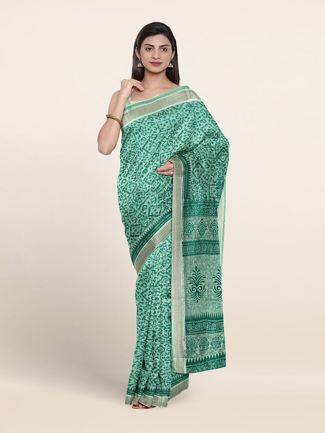 

Pothys Floral Printed Zari Pure Cotton Saree, Green
