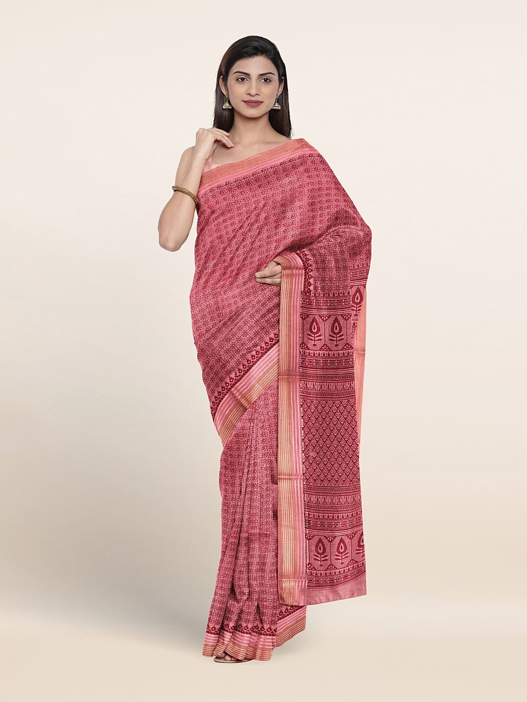 

Pothys Ethnic Motifs Printed Zari Pure Cotton Saree, Pink