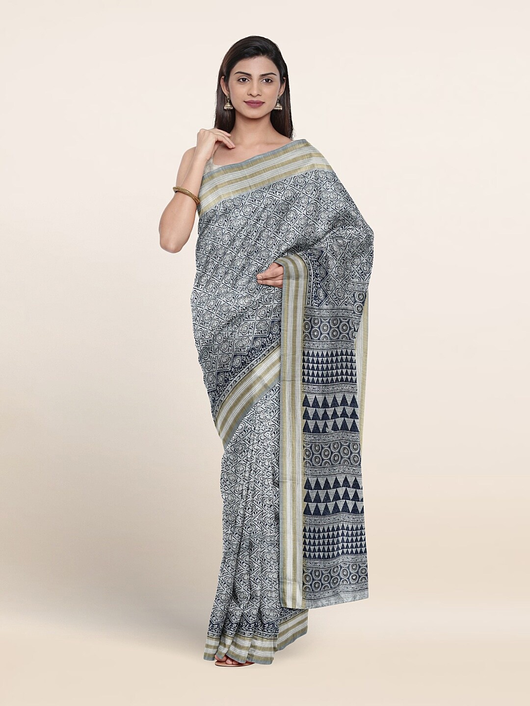 

Pothys Ethnic Motifs Printed Pure Cotton Saree, Blue