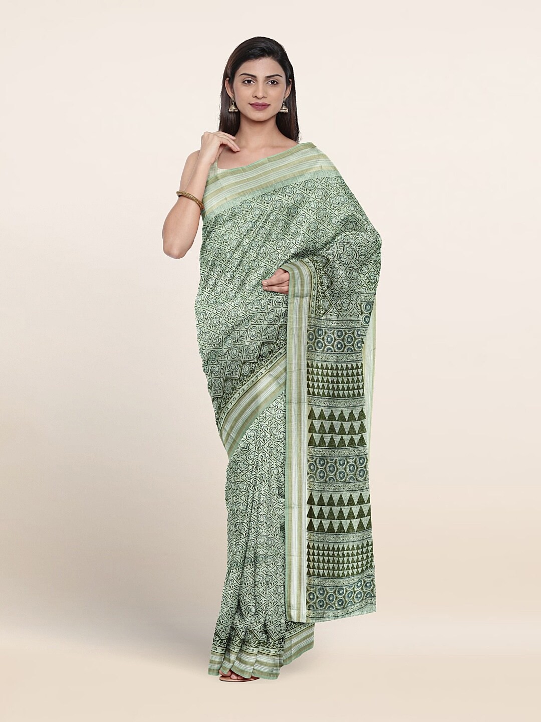 

Pothys Ethnic Motifs Printed Pure Cotton Saree, Green