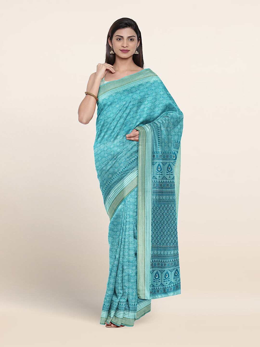 

Pothys Ethnic Motifs Printed Pure Cotton Saree, Blue