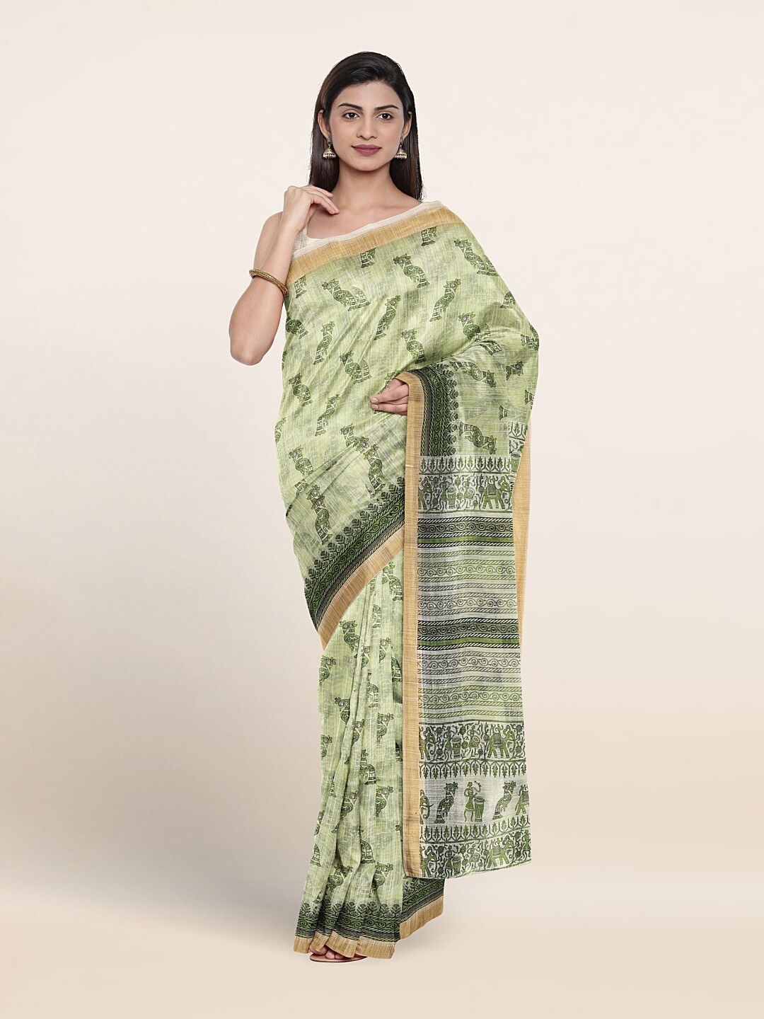

Pothys Ethnic Motifs Printed Zari Pure Cotton Saree, Green