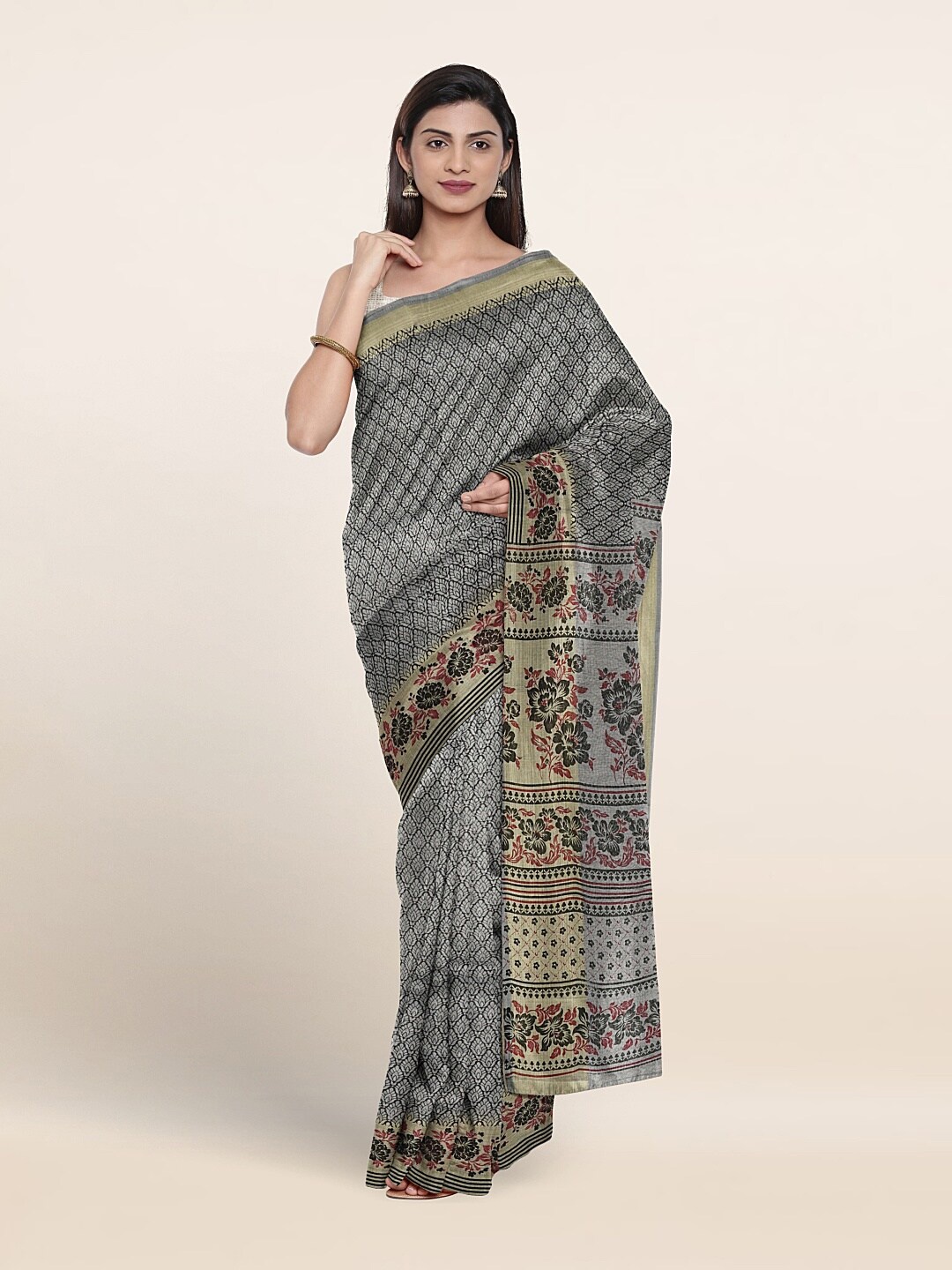 

Pothys Ethnic Motifs Printed Pure Cotton Saree, Grey