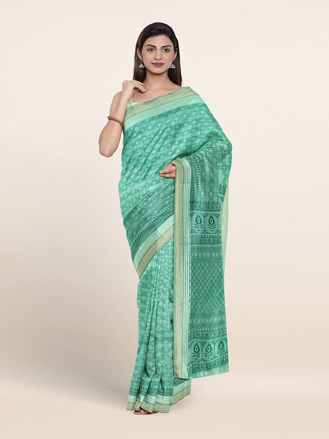 

Pothys Ethnic Motifs Printed Pure Cotton Saree, Green