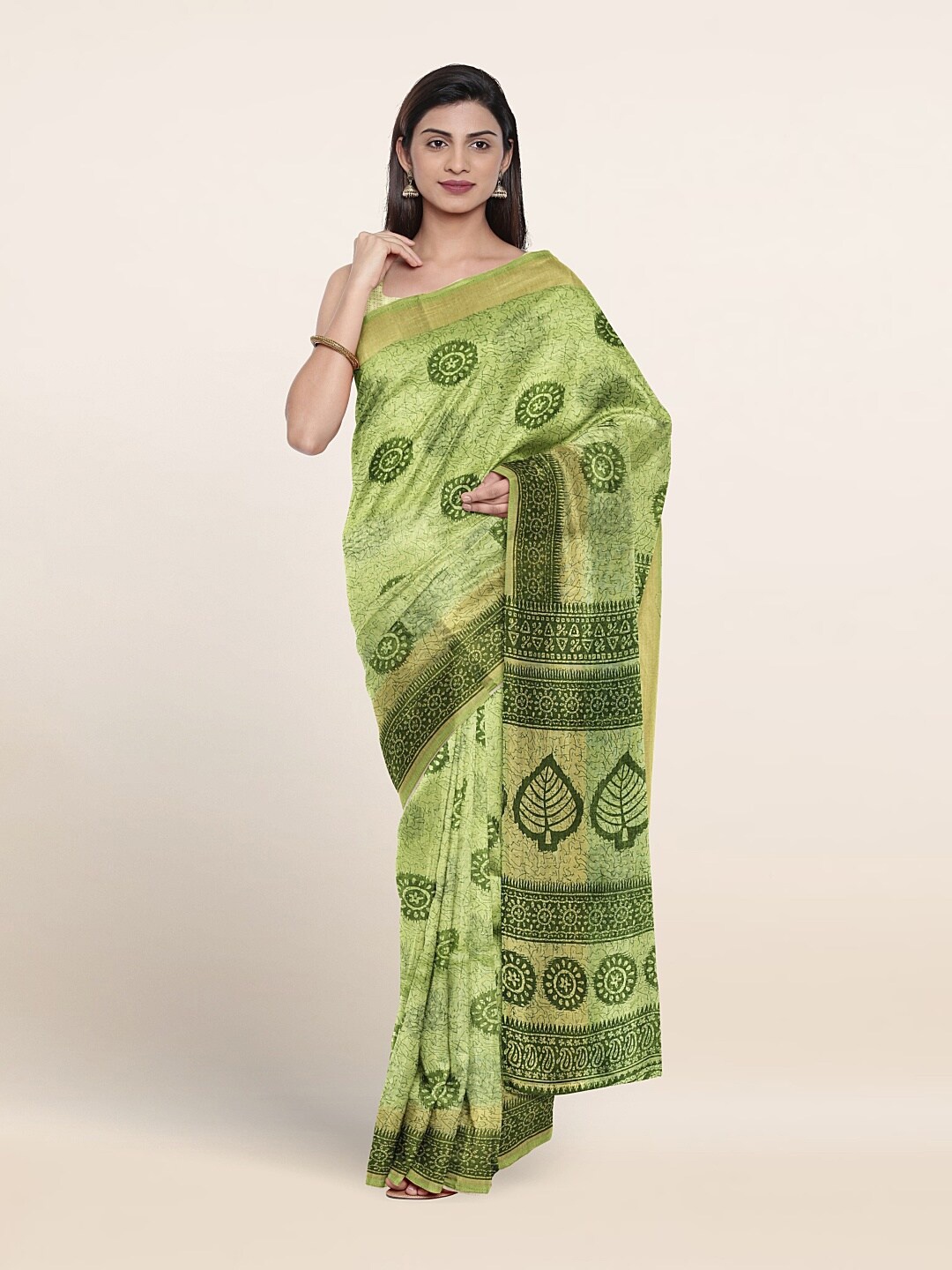 

Pothys Floral Printed Pure Cotton Saree, Green