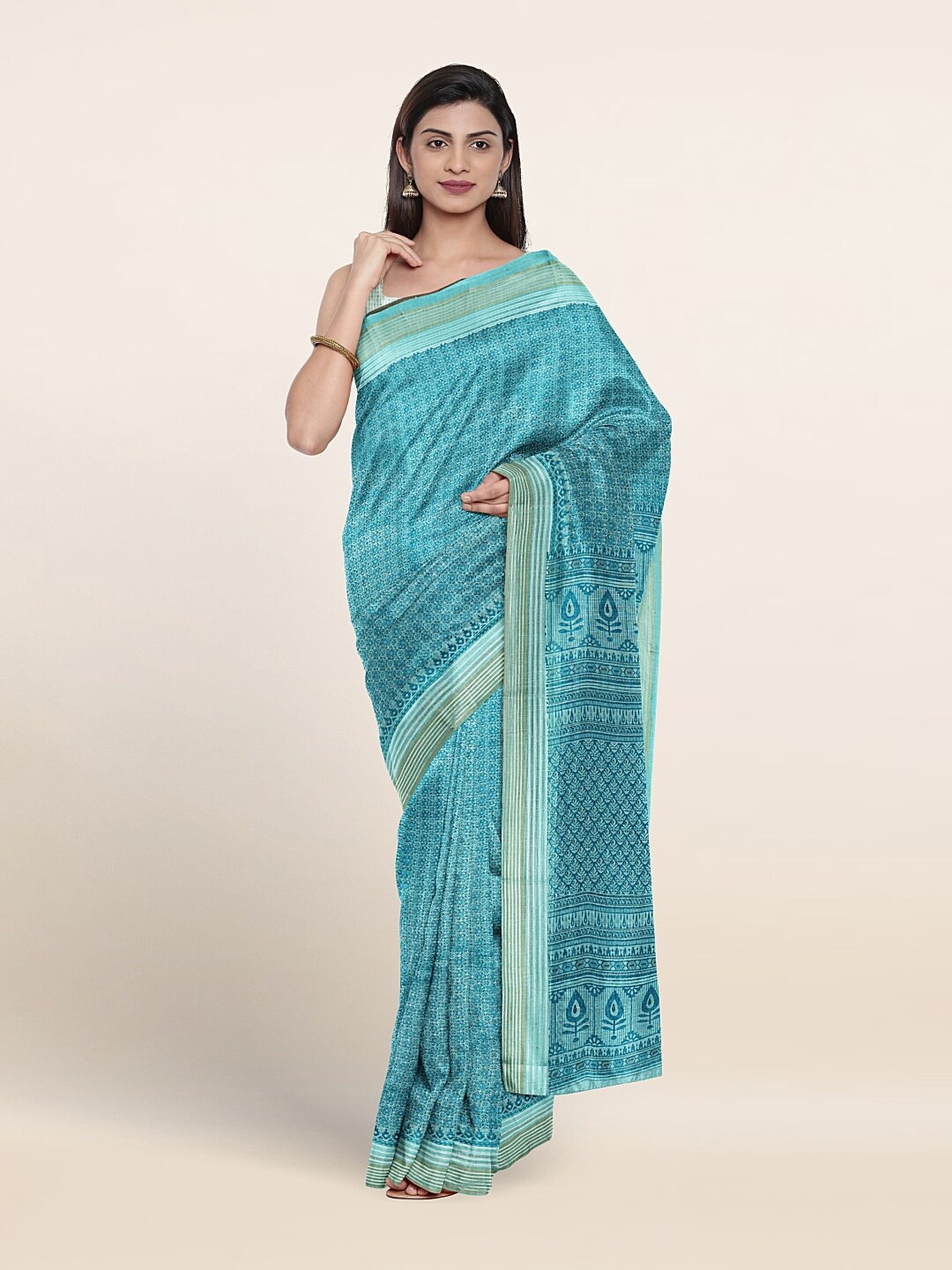 

Pothys Floral Printed Pure Cotton Saree, Blue