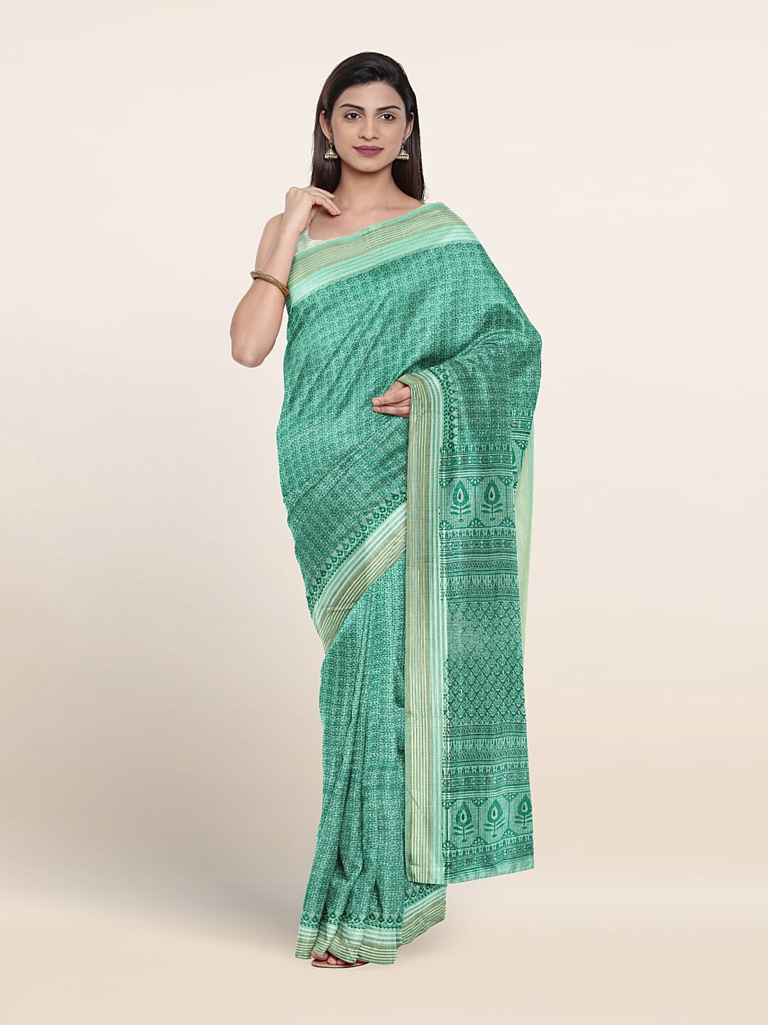 

Pothys Ethnic Motifs Printed Pure Cotton Saree, Green