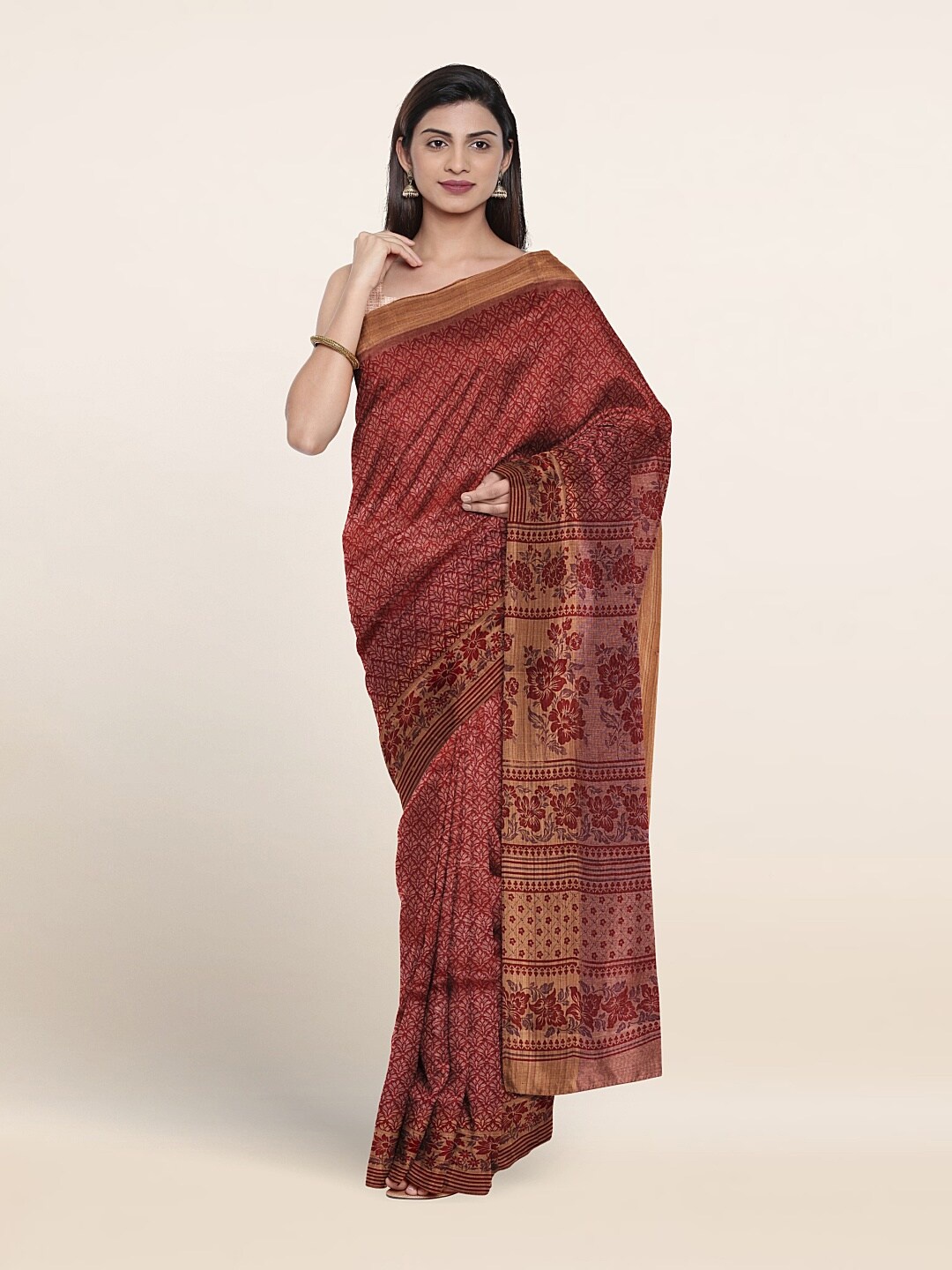 

Pothys Ethnic Motifs Printed Pure Cotton Saree With Blouse Piece, Maroon
