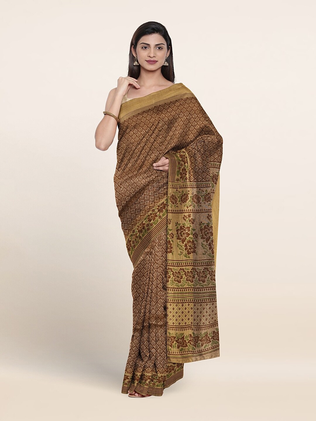 

Pothys Ethnic Motifs Printed Pure Cotton Saree, Brown