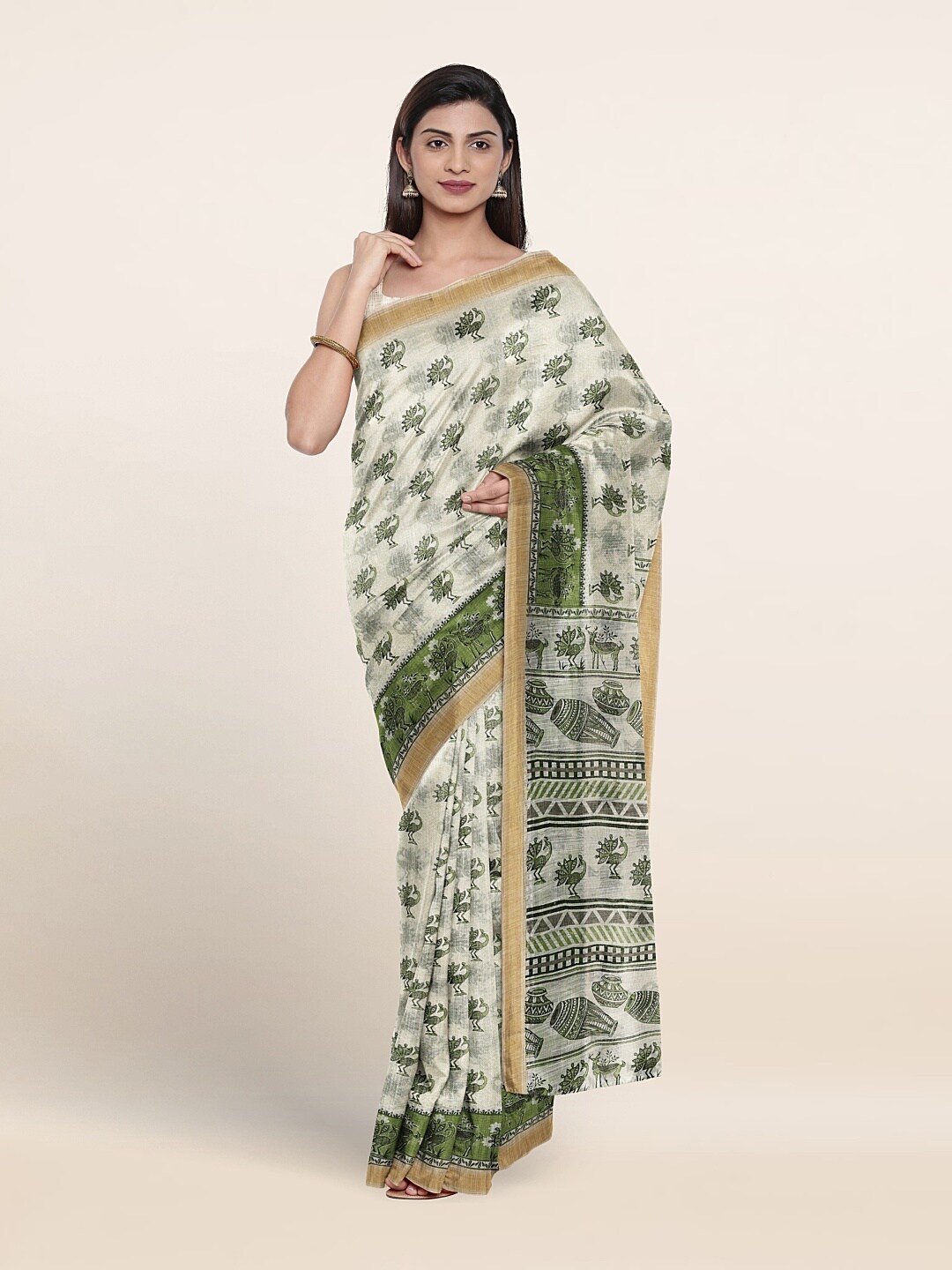 

Pothys Ethnic Motifs Printed Pure Cotton Saree, Green
