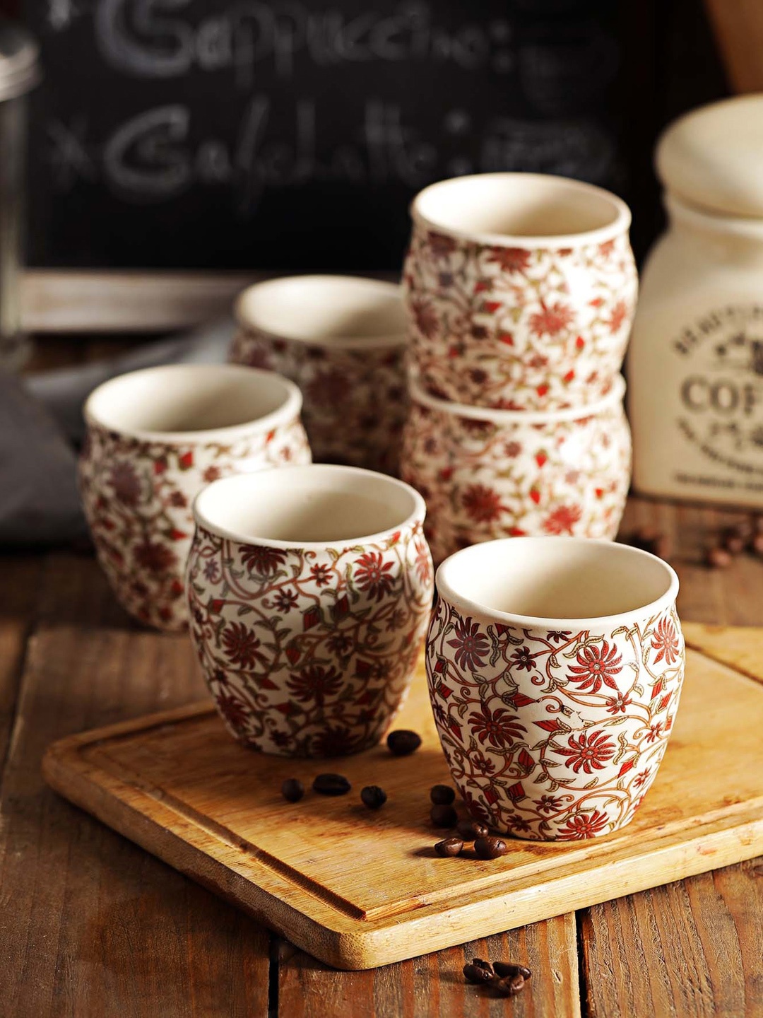 

MIAH Decor Off-White & Red 6-Pieces Printed Ceramic Kulladhs Set