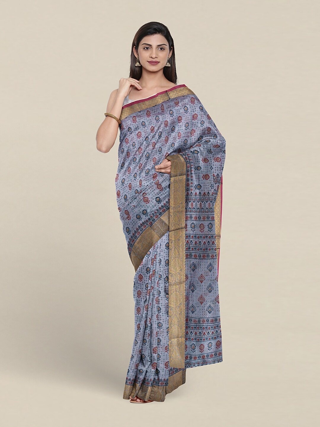 

Pothys Floral Printed Zari Pure Cotton Saree, Blue