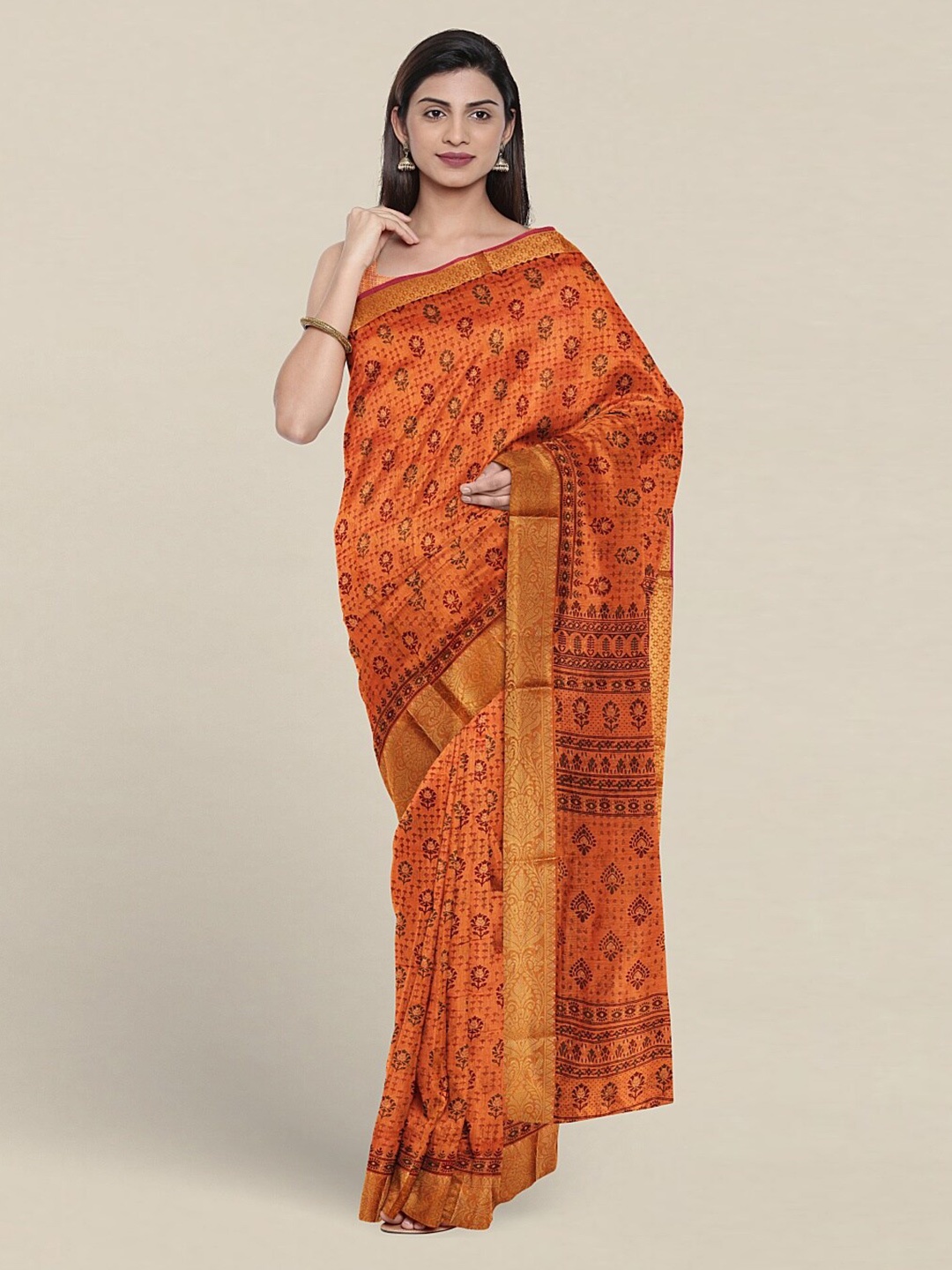 

Pothys Floral Zari Pure Cotton Saree, Orange