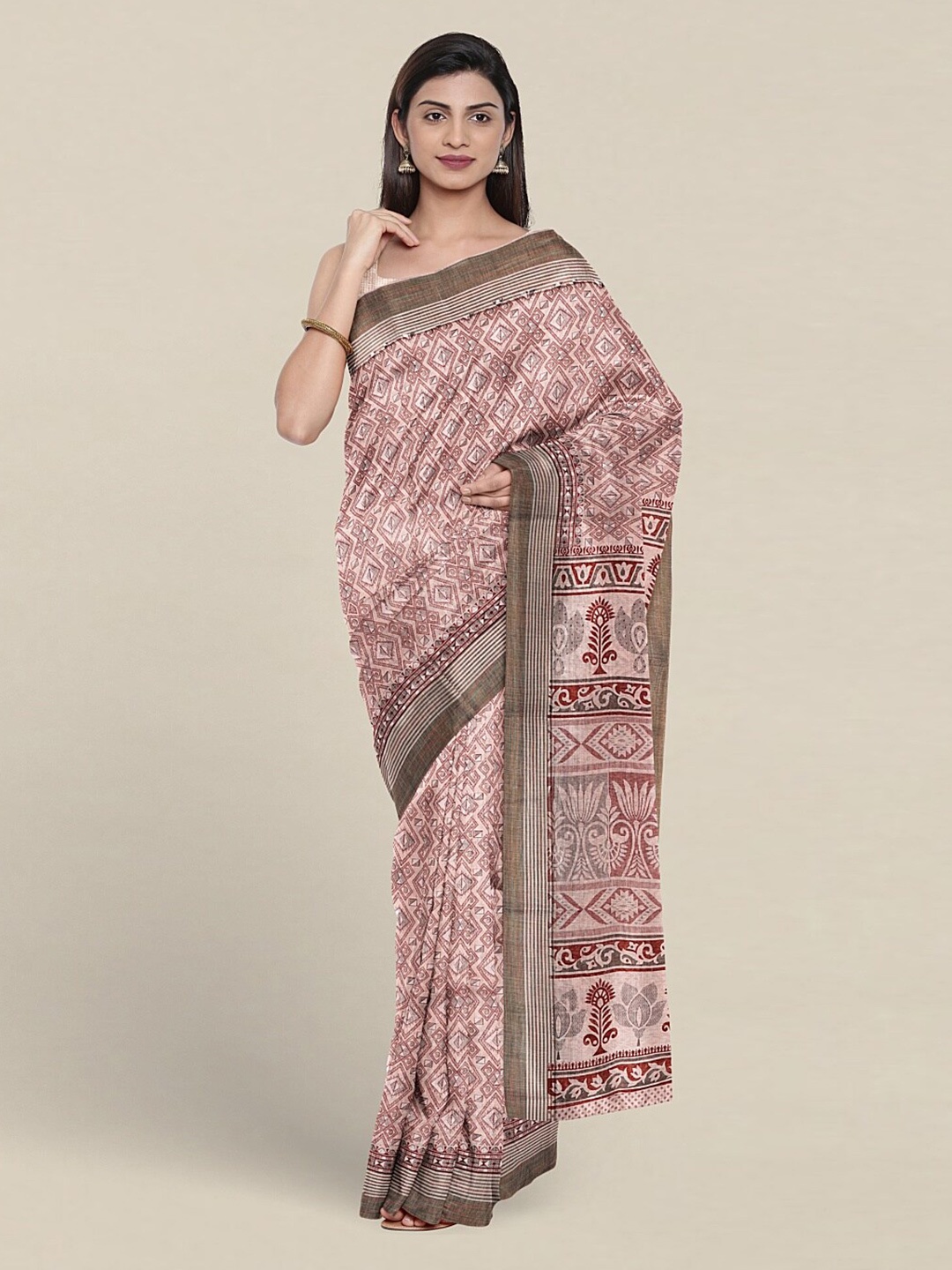 

Pothys Geometric Printed Pure Cotton Saree, Pink
