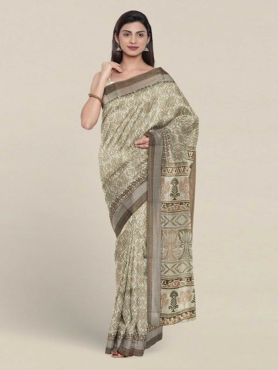 

Pothys Ethnic Motifs Printed Pure Cotton Saree, Green