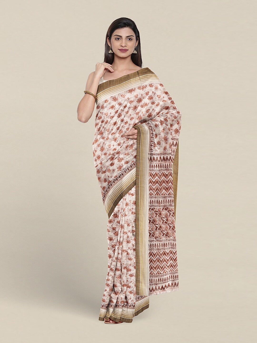 

Pothys Floral Printed Pure Cotton Saree, White
