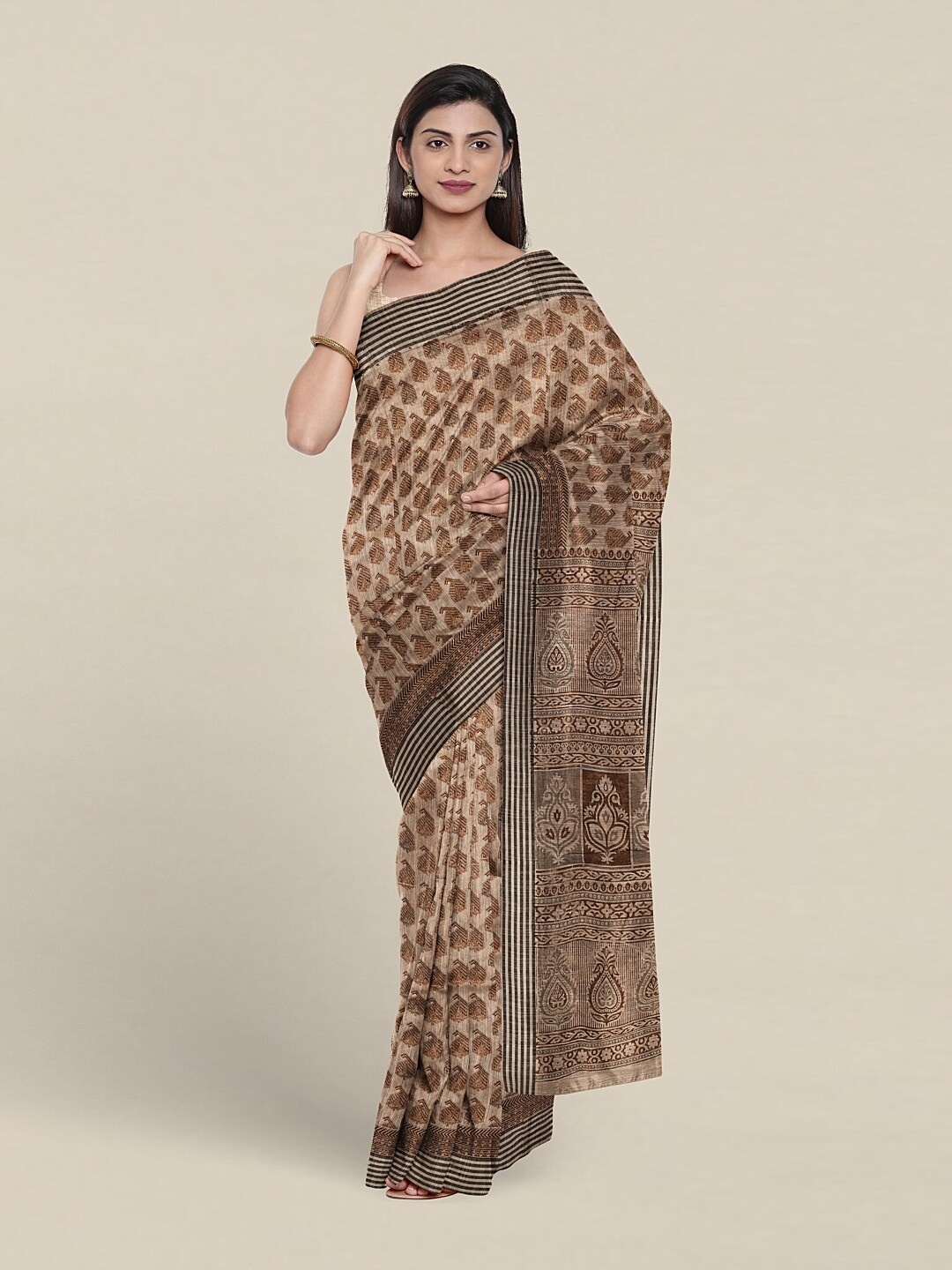 

Pothys Ethnic Motifs Printed Pure Cotton Saree, Brown