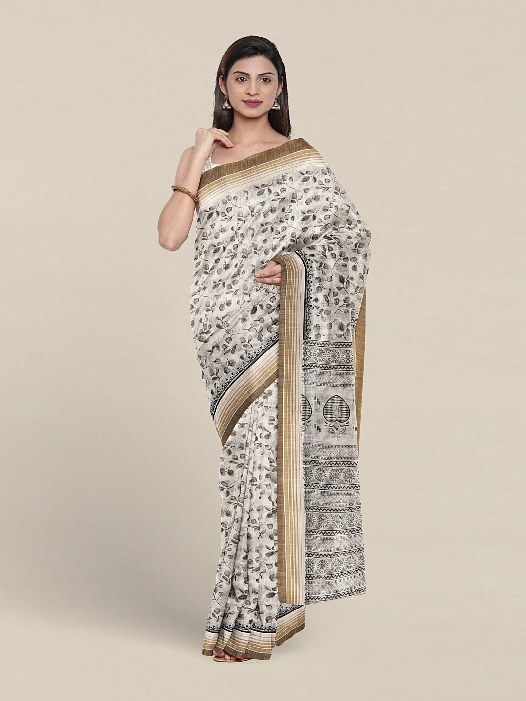 

Pothys Floral Printed Pure Cotton Saree, White