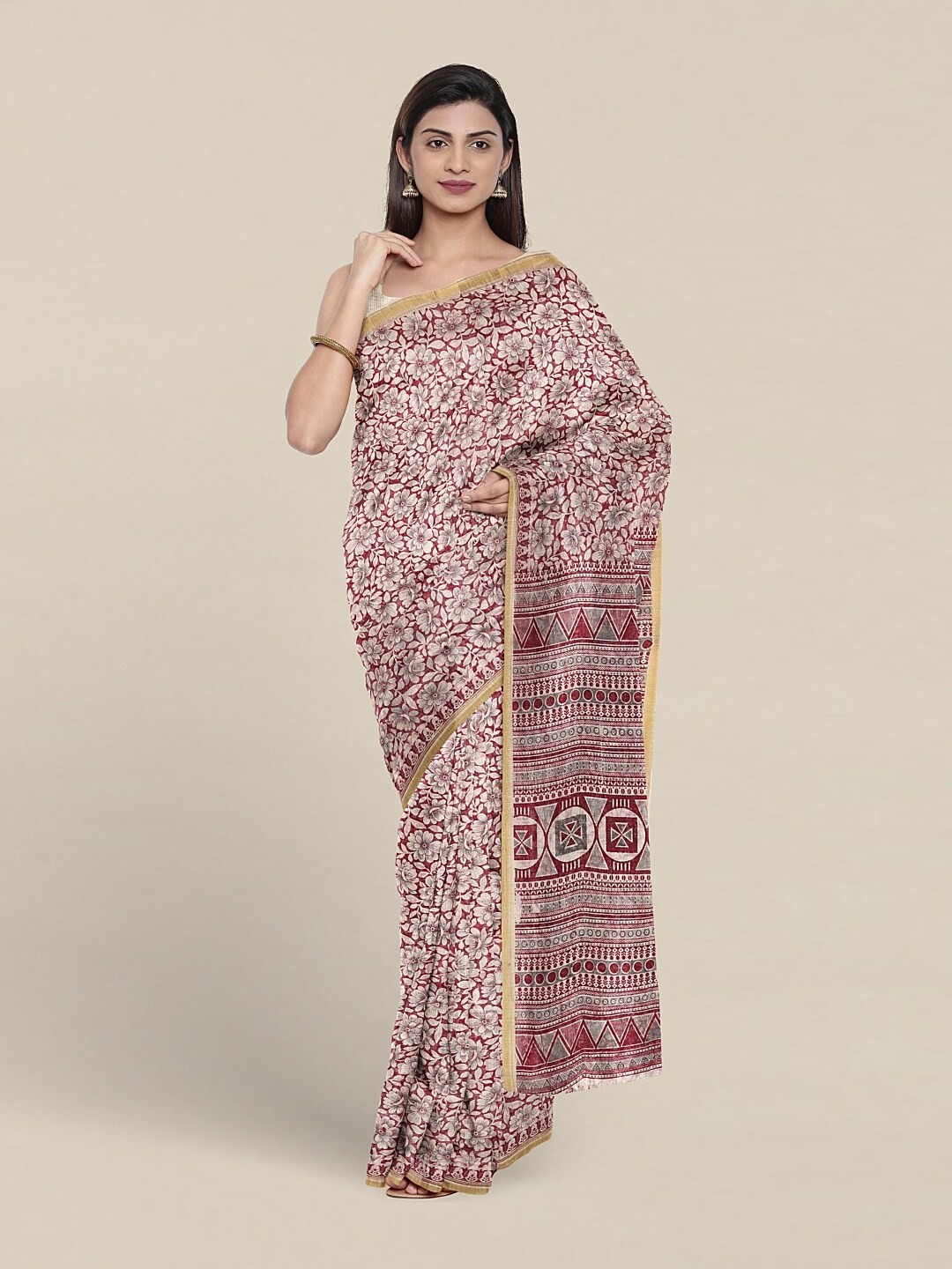 

Pothys Floral Printed Zari Pure Cotton Saree, Purple