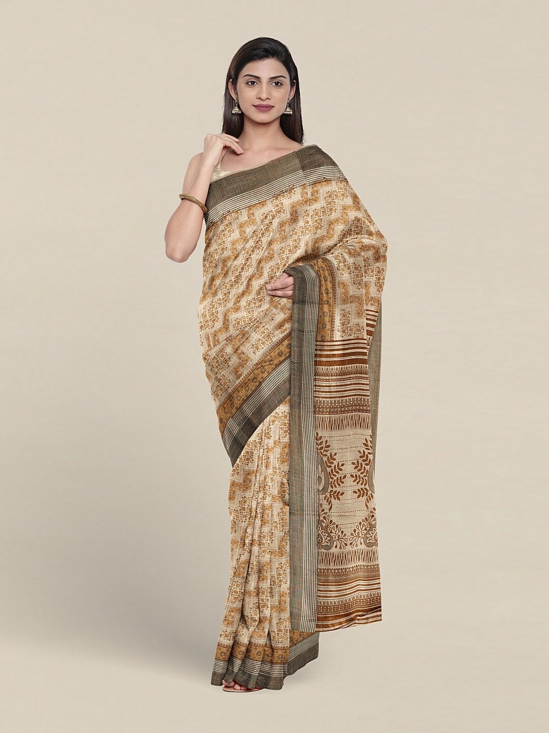 

Pothys Floral Printed Pure Cotton Saree, Cream