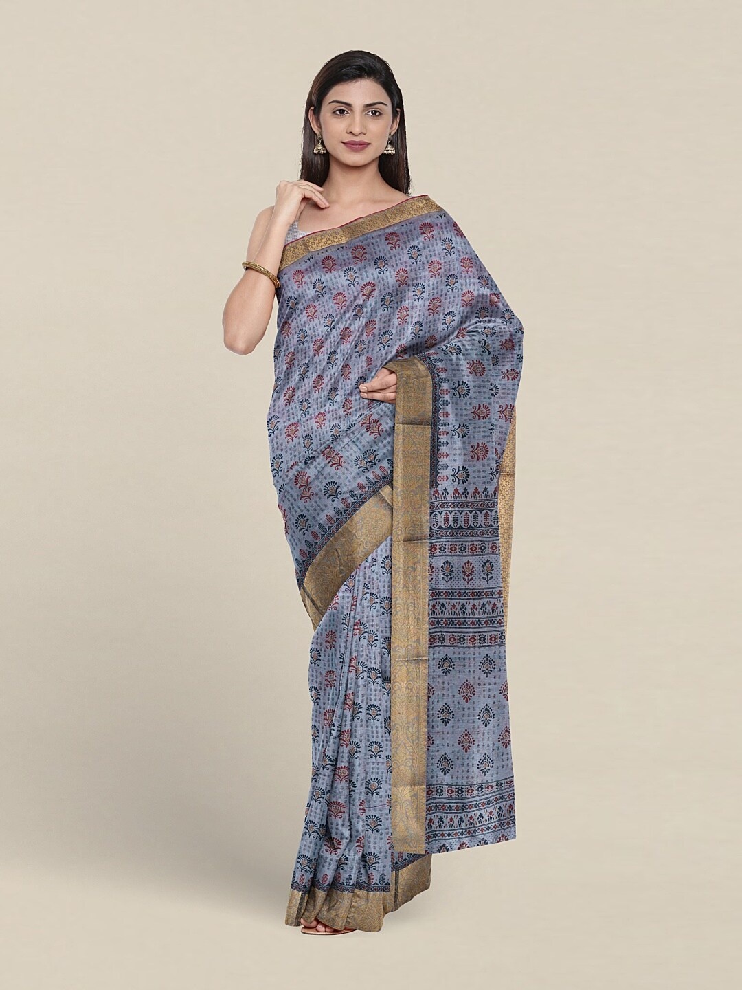

Pothys Ethnic Motifs Printed Zari Pure Cotton Saree, Blue