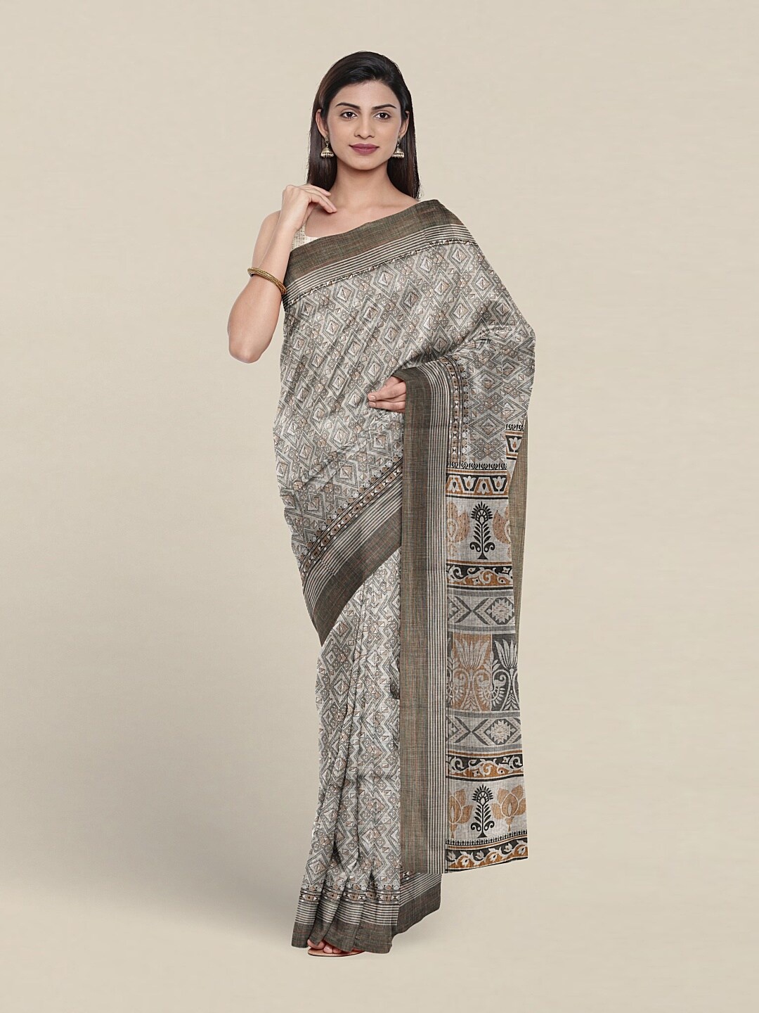 

Pothys Ethnic Motifs Printed Pure Cotton Saree, Grey