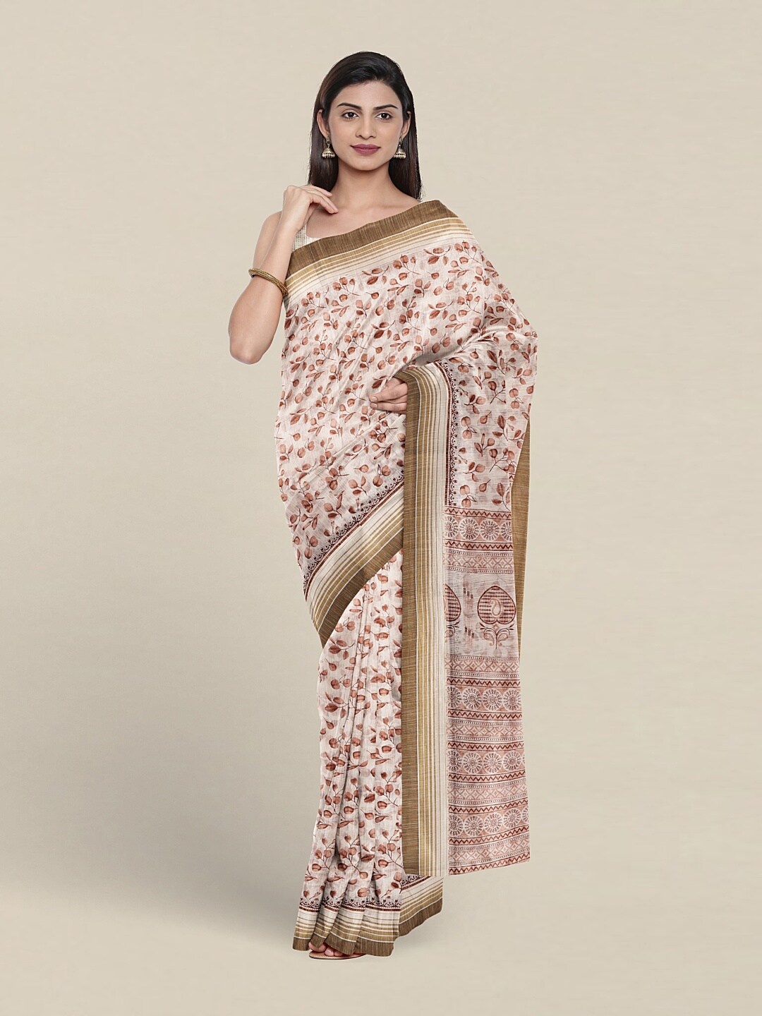 

Pothys Floral Printed Pure Cotton Saree, White
