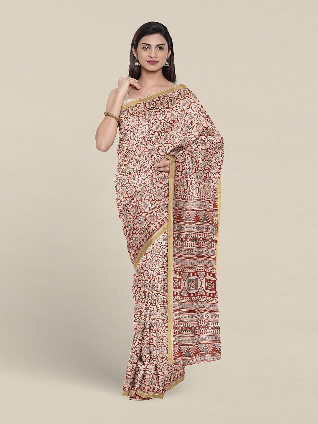 

Pothys Floral Printed Pure Cotton Saree, Rust