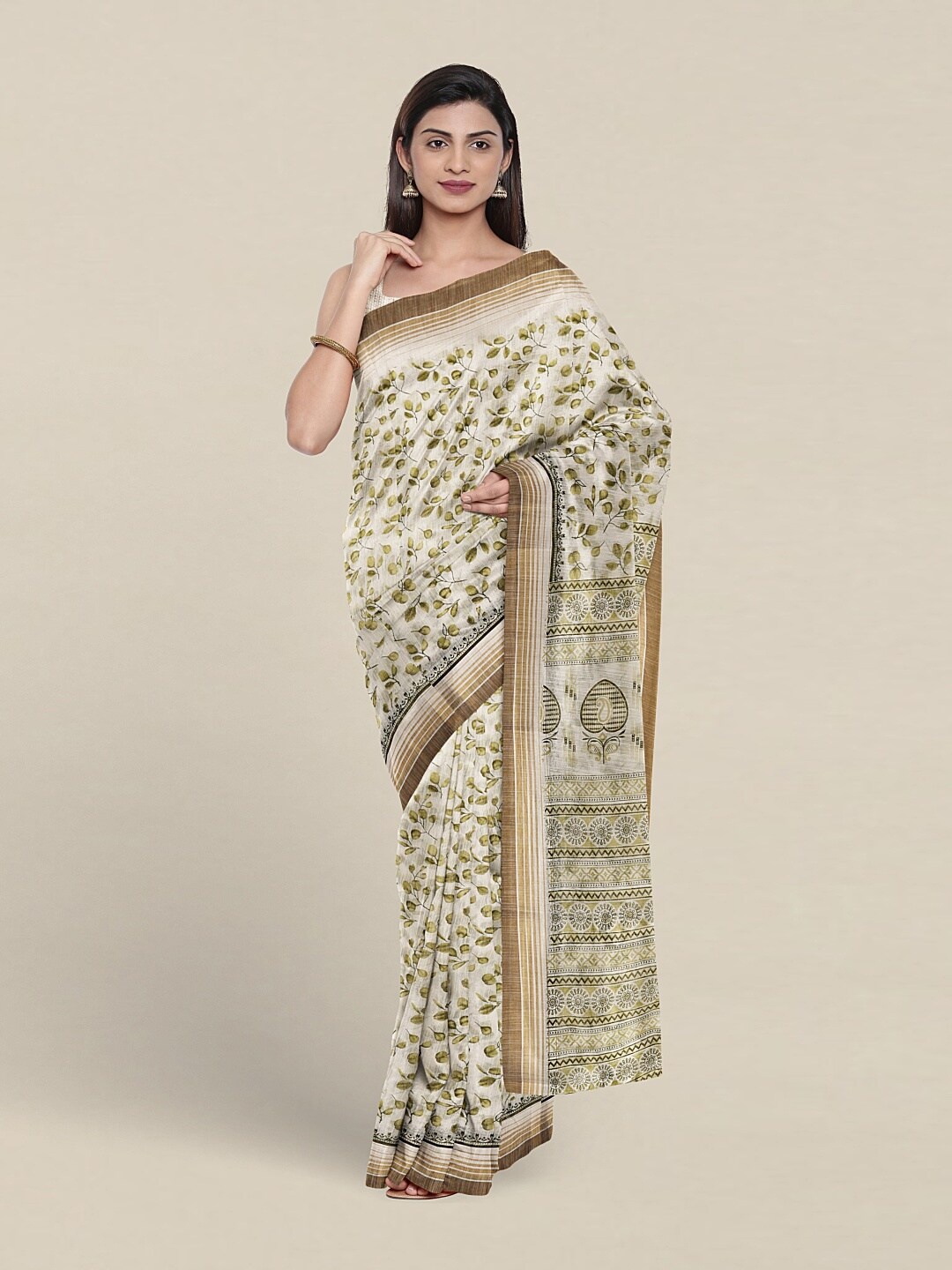 

Pothys Floral Printed Pure Cotton Saree, Off white