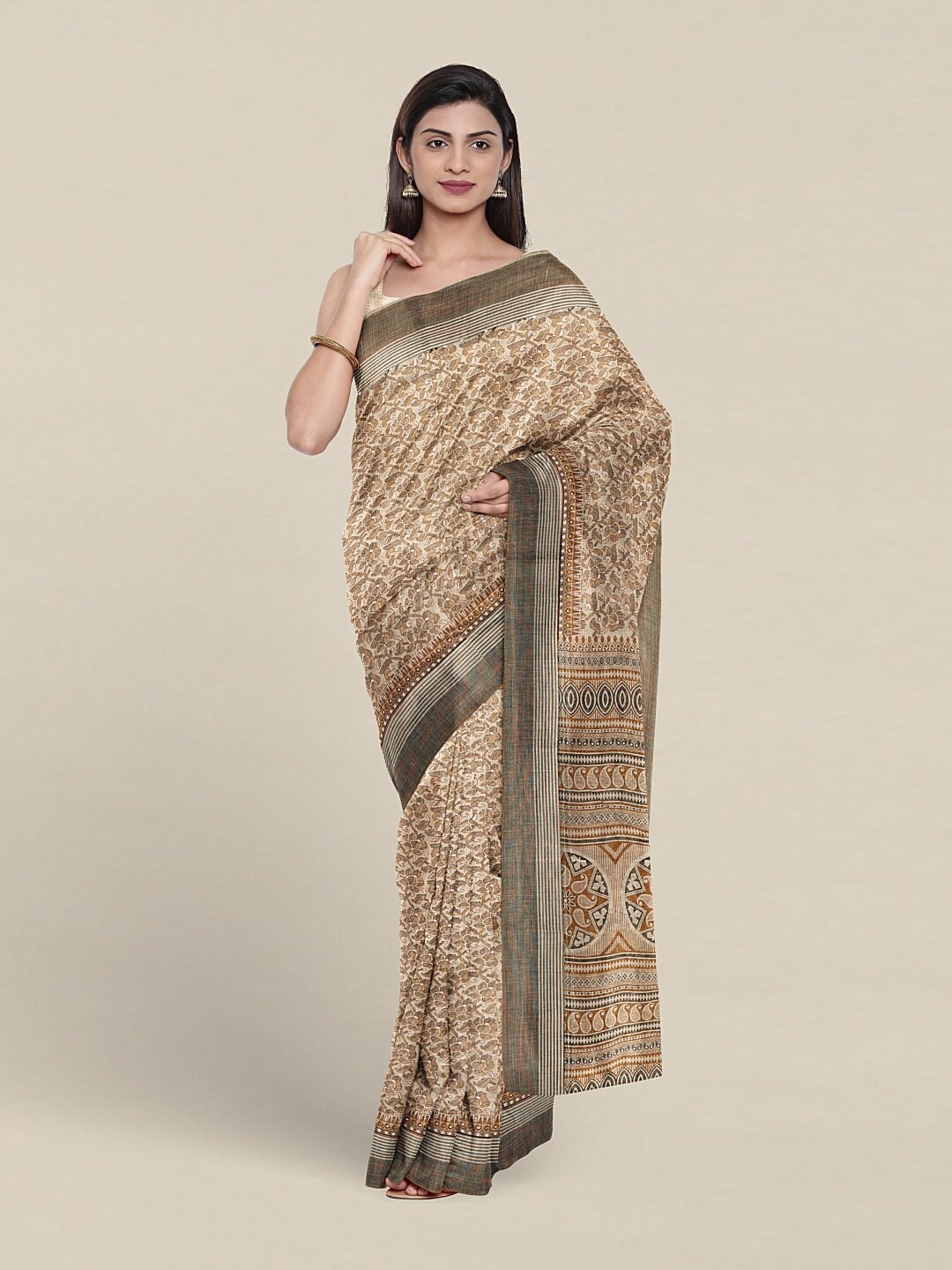 

Pothys Floral Printed Pure Cotton Saree, Beige