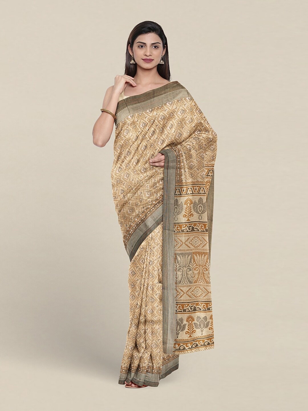 

Pothys Geometric Printed Pure Cotton Saree, Mustard