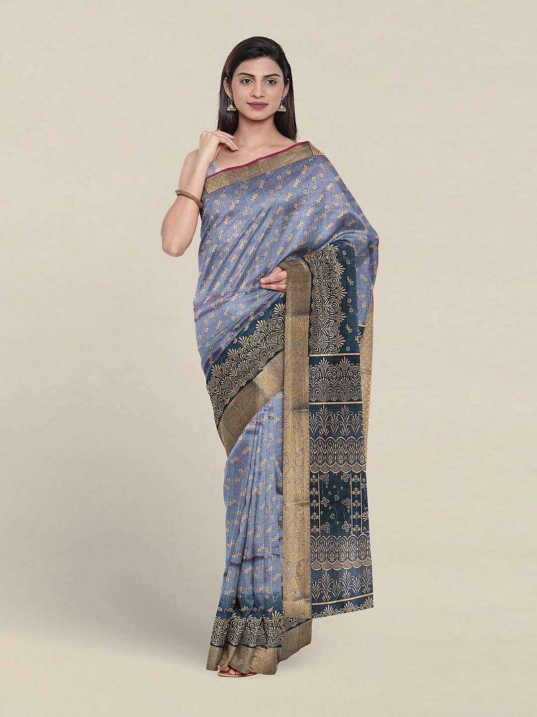 

Pothys Floral Printed Zari Pure Cotton Saree, Blue